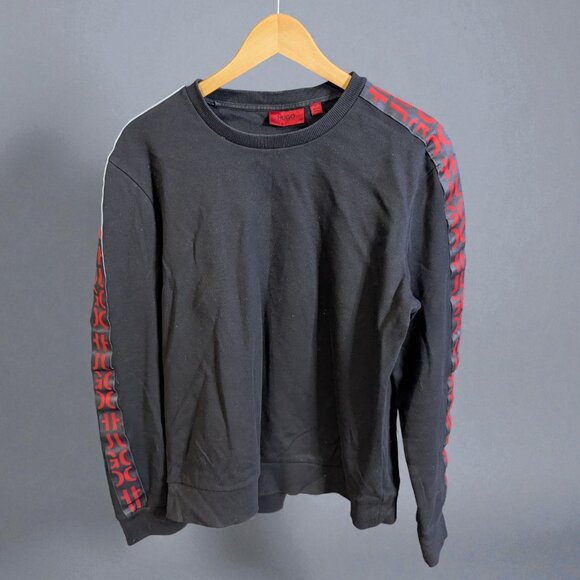 Huge Boss Crew Neck Sweatshirt, Black, Men's L, Logo Sleeve - Picture 2 of 5